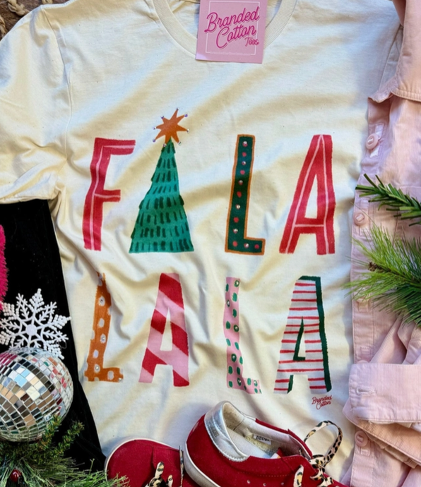 Fa La La La Short Slv Graphic Tee w Bling