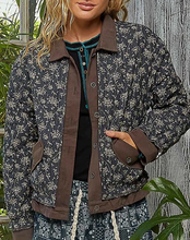 Floral Pattern Metal Button Down Quilted Jacket UWT608