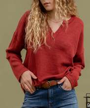 Solid Notch Neck Long Dolman Slv Knit Top