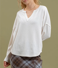 Solid Notch Neck Long Dolman Slv Knit Top