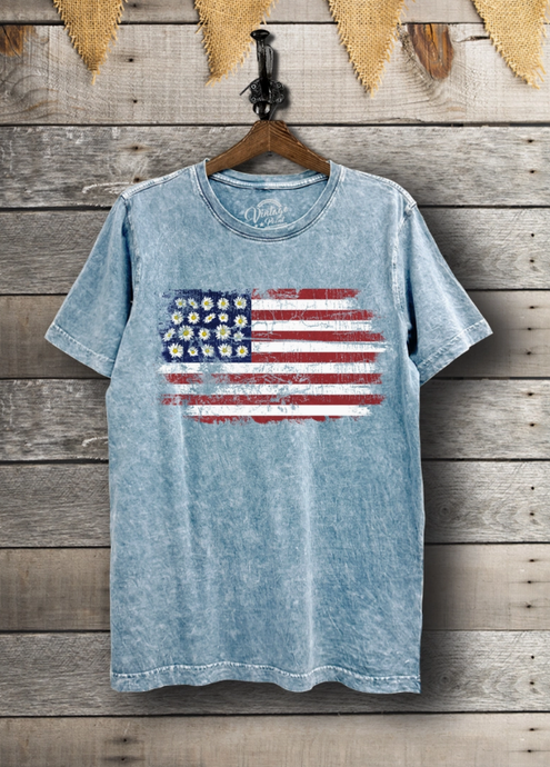USA Flag Graphic Mineral Wash Short Slv T Shirt
