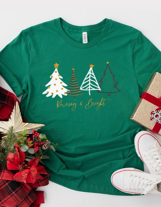 Merry N Bright Glitter Washed Women's Fit Short Slv Graphic Tee HL6899CR