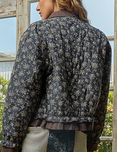 Floral Pattern Metal Button Down Quilted Jacket UWT608