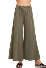 French Terry Pigment Dye Enzyme Washed Elastic Waist Wide Leg Pants TPW-5318Y