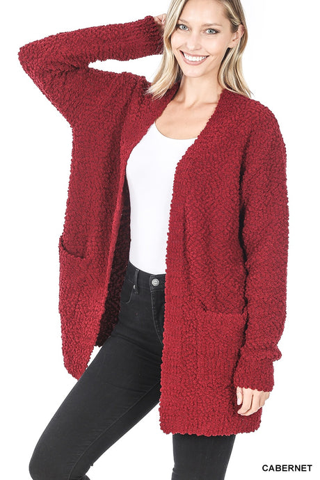 Popcorn Long Slv Sweater Cardigan w Pockets TW-1938