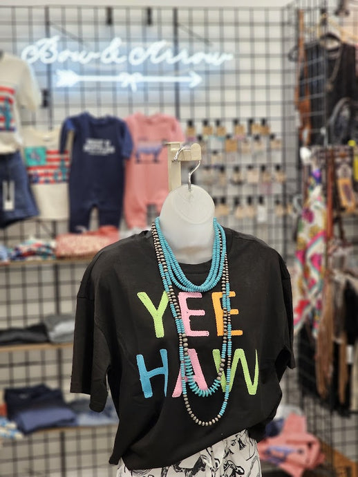 Yee Haw Rope Embroidery Crop Short Slv Tee MK442