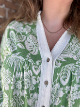 Printed Cotton V Neck Button Down Collared Long Slv Blouse