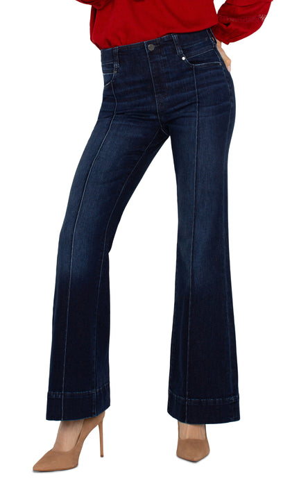 Gia Glider Pull On Flare Denim Jeans w Pleat Front Detail