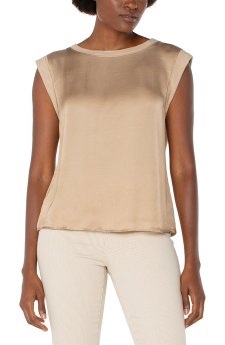 Sleevless Woven Silky Front Knit Back Top LM8E80VS1
