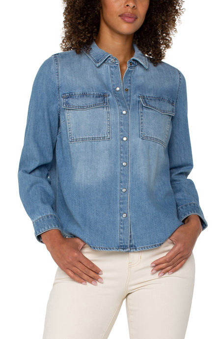 Long Slv Snap Down Collared Denim Shirt w Pockets LM8H17RZA