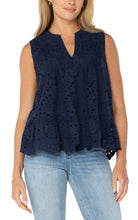 Slvless Woven Pintuck Filigree Top w Ruffle Hem LM8C73EE20