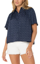 Button Down Collared Half Flutter Slv Blouse w Raised Print Detail LM8F99WV56