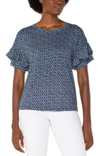 Knit Drop Shoulder Double Ruffle Half Slv Printed Top LM8C49K15P35