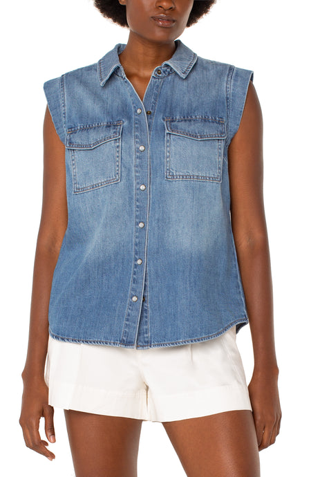 Denim Slvless Snap Collared Shirt LM8C03RZA