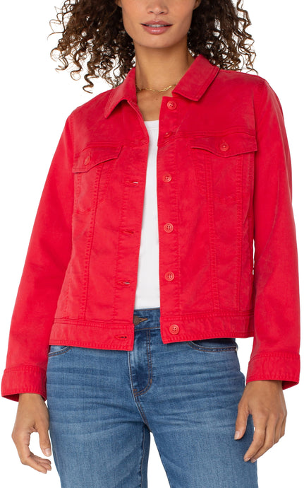 Lt Wt Button Down Trucker Jacket w Shirred Back Detail LM1B74FS03