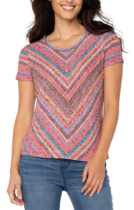 Striped V Pattern Short Slv Top w Scoop Neck LM8D17KU55P