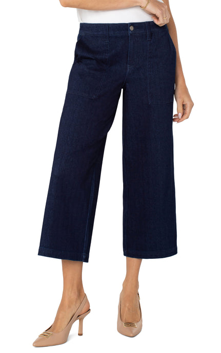 Wide Leg Cropped Cargo Jeans w Elastic Back Waistband LM7A61FK2