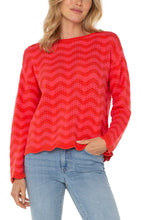 Long Slv Woven Wavy Stripe Boat Neck Sweater LM8F68SK64