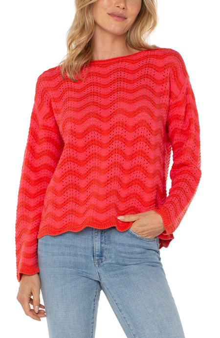 Long Slv Woven Wavy Stripe Boat Neck Sweater LM8F68SK64
