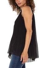 Slvless Accordian Pleated Ruffled High Neck Halter Cut Top LM8E49HD4