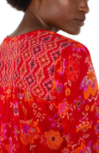 V Neck Button Down Bold Floral Print Top w Long Elastic Slvs LM8F33WV6P34