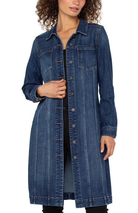 Long Denim Button Down Trucker Jacket LM1C01FH5