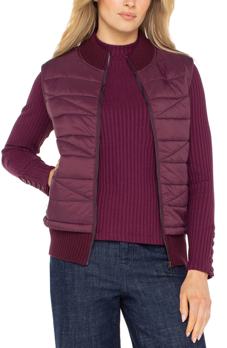 Slvless Quilted Front Ribbed Knit Zip Up Vest LM8E40SW53
