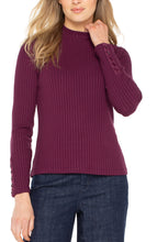 Long Slv Mock Neck Ribbed Top w Button Slv Detail LM8J03K61