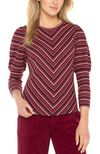 Crew Neck Ribbed Knit Top w 3/4 Juliette Slvs w Miter Detail LM8J16KB15