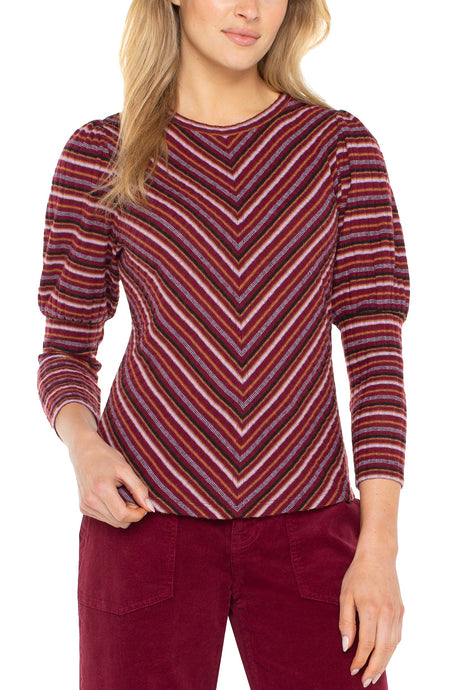 Crew Neck Ribbed Knit Top w 3/4 Juliette Slvs w Miter Detail LM8J16KB15