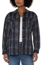 Plaid Button Down Belted Shirt Jacket w/Front Chest Pockets