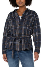 Plaid Button Down Belted Shirt Jacket w/Front Chest Pockets LM1081NE6