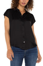 Collared Silky Button Down Blouse w Short Cap Dolman Slvs