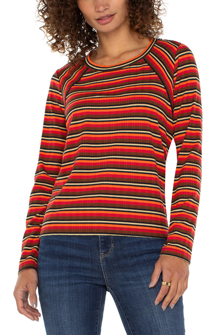 Crew Neck Ribbed Knit Long Slv Top