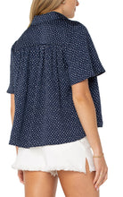 Button Down Collared Half Flutter Slv Blouse w Raised Print Detail LM8F99WV56