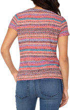 Striped V Pattern Short Slv Top w Scoop Neck LM8D17KU55P