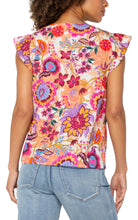 Pull Over V Neck Short Flutter Slv Floral Blouse w Button Detail LM8E88P07