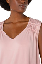 Sleeveless Shirred Shoulder Detail V Neck Knit Top LM8D93VMK