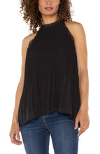 Slvless Accordian Pleated Ruffled High Neck Halter Cut Top LM8E49HD4