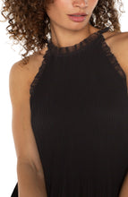 Slvless Accordian Pleated Ruffled High Neck Halter Cut Top LM8E49HD4
