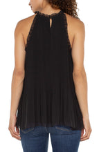 Slvless Accordian Pleated Ruffled High Neck Halter Cut Top LM8E49HD4