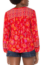 V Neck Button Down Bold Floral Print Top w Long Elastic Slvs LM8F33WV6P34