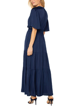 Tiered Short Slv Woven Maxi Dress w/Cut Out V Neck w/Elastic Waist LM8B08PS3