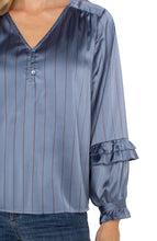 Woven V Neck Pin Striped Long Ruffle Slv Blouse LM8J11WV77P9