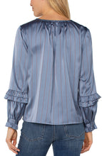Woven V Neck Pin Striped Long Ruffle Slv Blouse LM8J11WV77P9
