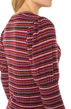 Crew Neck Ribbed Knit Top w 3/4 Juliette Slvs w Miter Detail LM8J16KB15