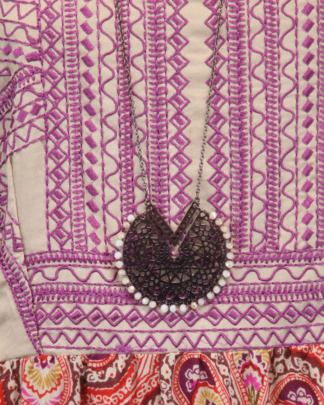 Long Chocolate Necklace w Cutout Pendant
