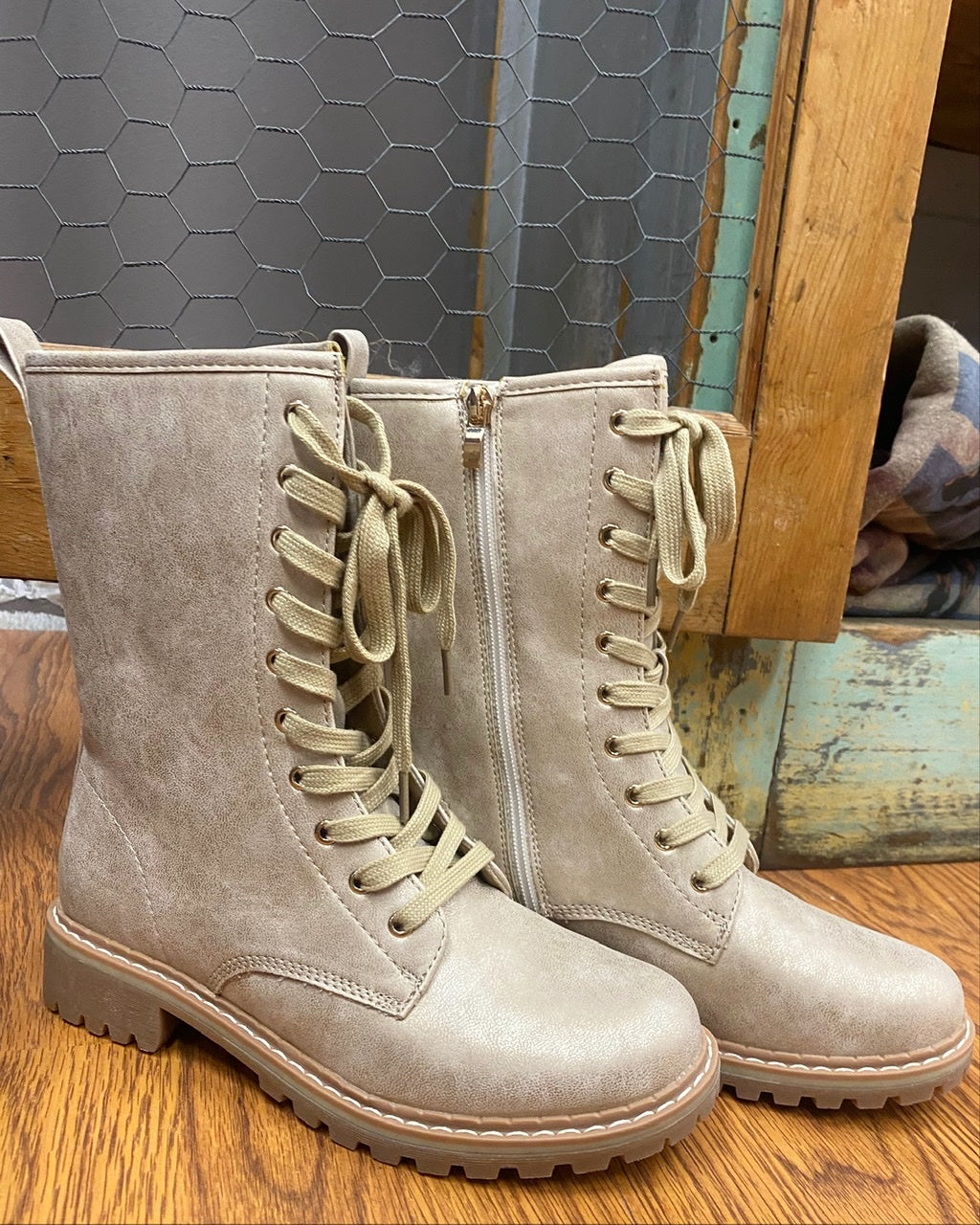 Fomo Inner Side Zip Combat Boots w/ Lace Up Front