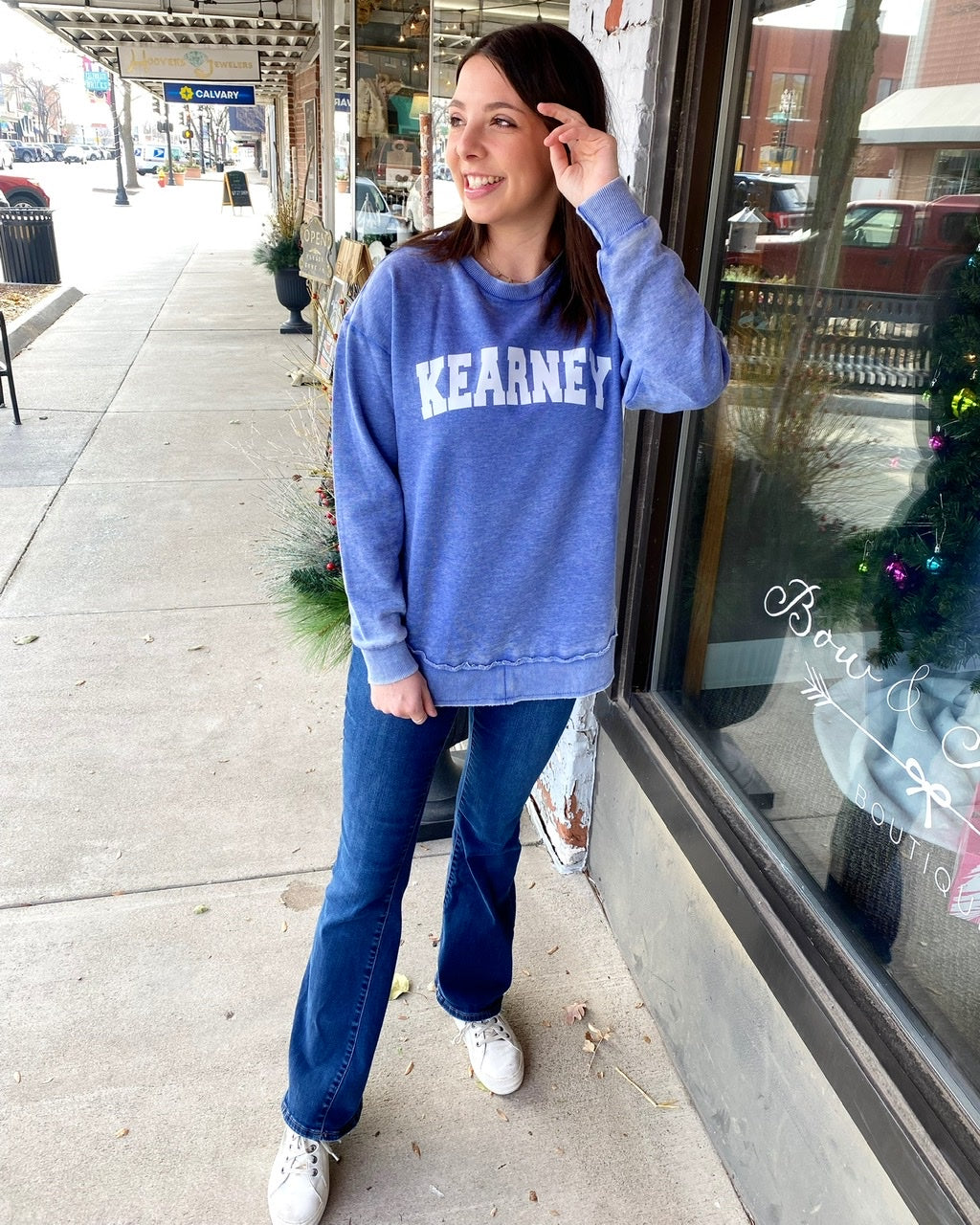 Pressbox Brand Vintage Pull Over Kearney Crew Neck Sweatshirt w Curve Hem