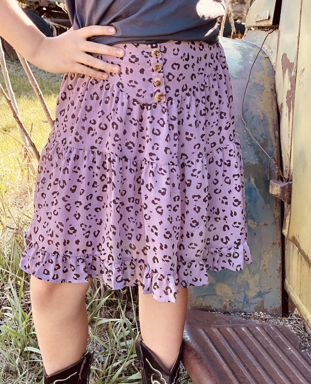 GIRLS Leopard Ruffle Mini Skirt w Button Front G9281